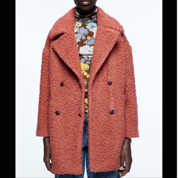 Zara Fleece Coat Marsala - Picture 2 of 9